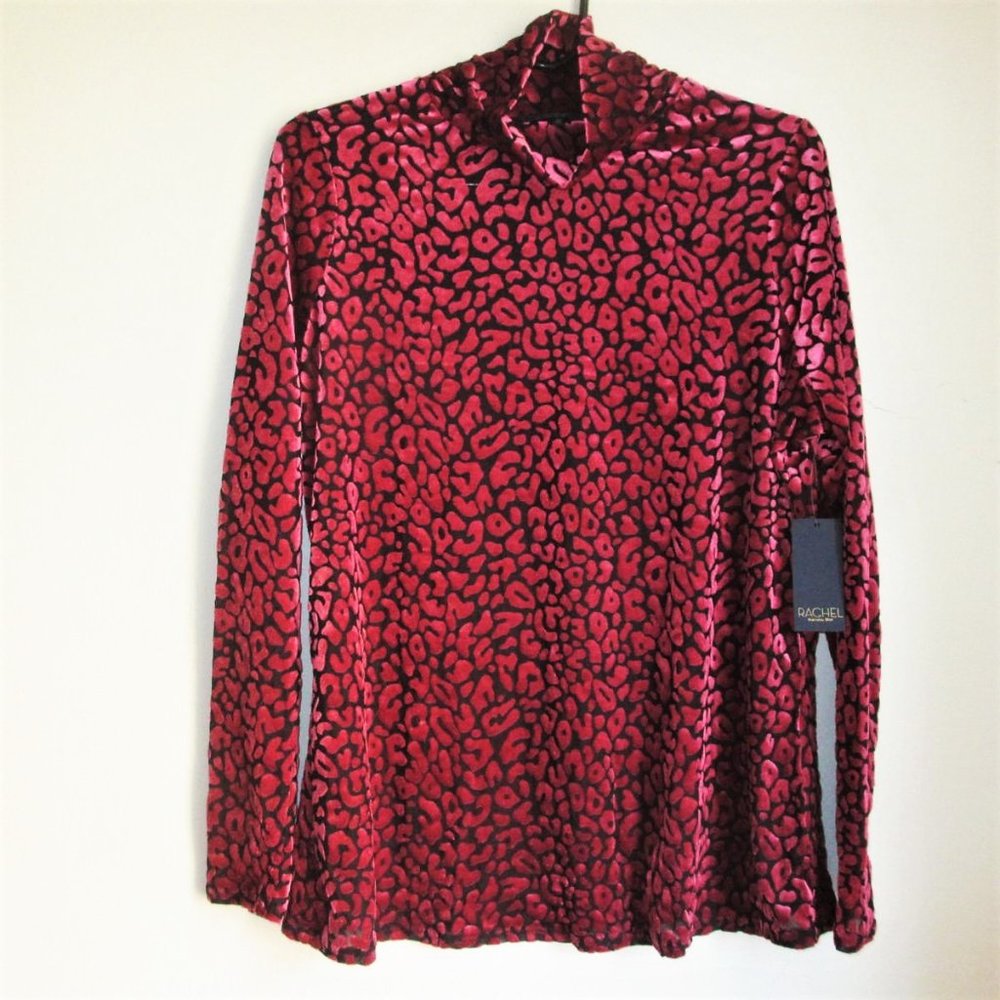 Rachel Rachel Roy Velvet Turtleneck Top Animal Print Size 0X Dark Pink NWT $59 - Picture 3 of 6